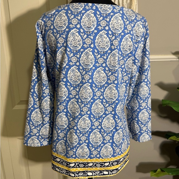 Talbots Blue and White Paisley Blouse with Yellow Accents - Picture 3 of 4